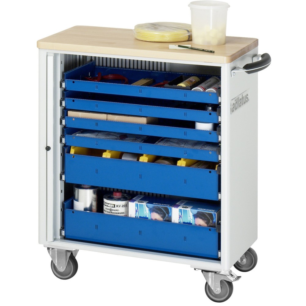 Product afbeelding: Gereedschapswagen RAU serie adlatus 700, hxbxd 860 x 725 x 400 mm, 6 lades 4 x 40, 2 x 105 mm, beuken werkblad