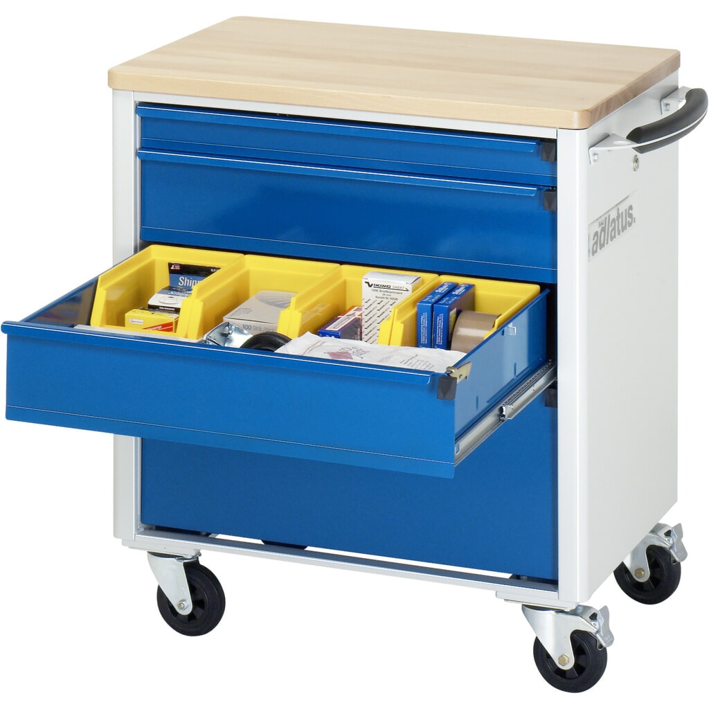 Product afbeelding: Gereedschapswagen RAU serie adlatus 700, hxbxd 790 x 700 x 510 mm, 4 lades 1 x 65, 2 x 130, 1 x 260 mm, beuken werkblad