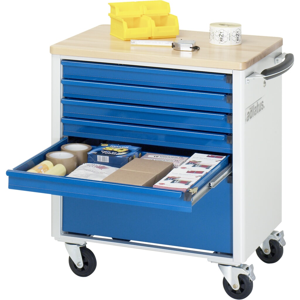 Gereedschapswagen RAU serie adlatus 700, hxbxd 790 x 700 x 510 mm, 6 lades 5 x 65, 1 x 260 mm, beuken werkblad Product afbeelding: Gereedschapswagen RAU serie adlatus 700, hxbxd 790 x 700 x 510 mm, 6 lades 5 x 65, 1 x 260 mm, beuken werkblad