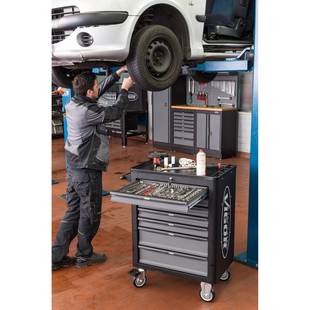 Gereedschapswagen VIGOR® 1000, 7 + 3 lades + opzetkoffer , incl. 344-delig gereedschapsassortiment Productafbeelding nr. 3: Gereedschapswagen VIGOR® 1000, 7 + 3 lades + opzetkoffer , incl. 344-delig gereedschapsassortiment