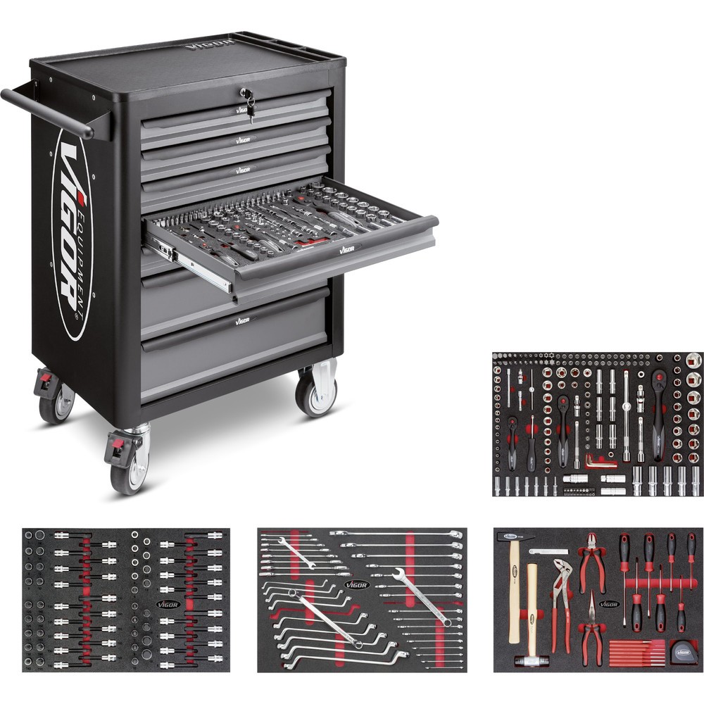 Product afbeelding: Gereedschapswagen VIGOR® 1000, 7 lades, incl. 318-delig gereedschapsassortiment