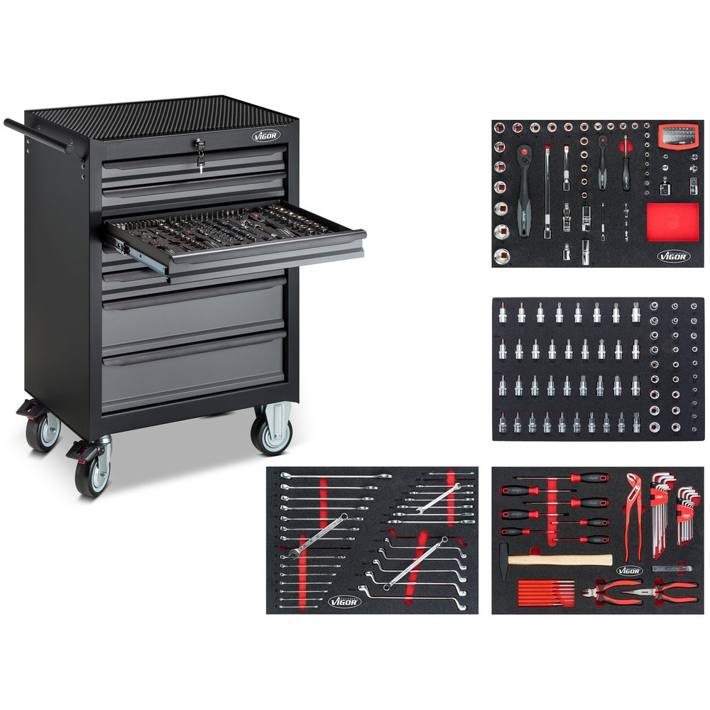 Product afbeelding: Gereedschapswagen VIGOR® 500N, 7 lades, incl. 227-delig gereedschapsassortiment