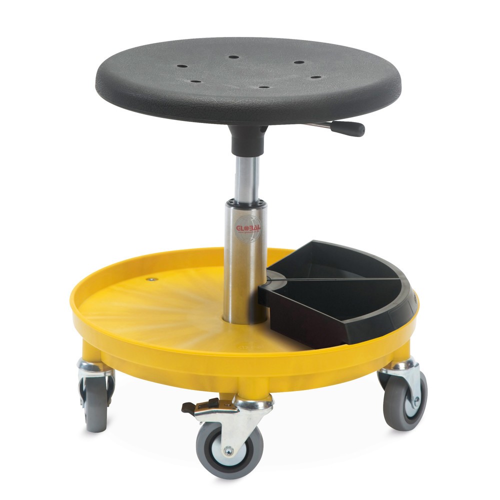 Product afbeelding: Global Stole A/S Kruk Assembly met 2 aflegbakken voor kleine onderdelen, zithoogte 370-500 mm, wielen, rood