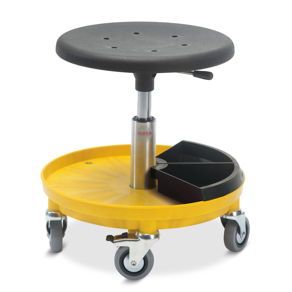 Product afbeelding: Global Stole A/S Kruk Assembly met 2 aflegbakken voor kleine onderdelen, zithoogte 370-500 mm, wielen, zwart