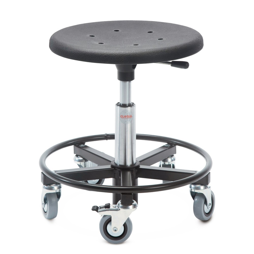 Product afbeelding: Global Stole A/S Kruk, voorgevormde PU-zitting Ø 400 mm, zithoogte 370-500 mm, voetring