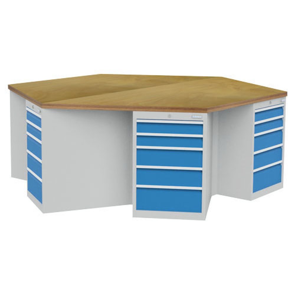 Productafbeelding nr. 1: Groepswerkbank Bedrunka+Hirth R 18-24, met 30 lades, hxbxd 859 x 2.500 x 2.165 mm, lichtgrijs, lichtblauw