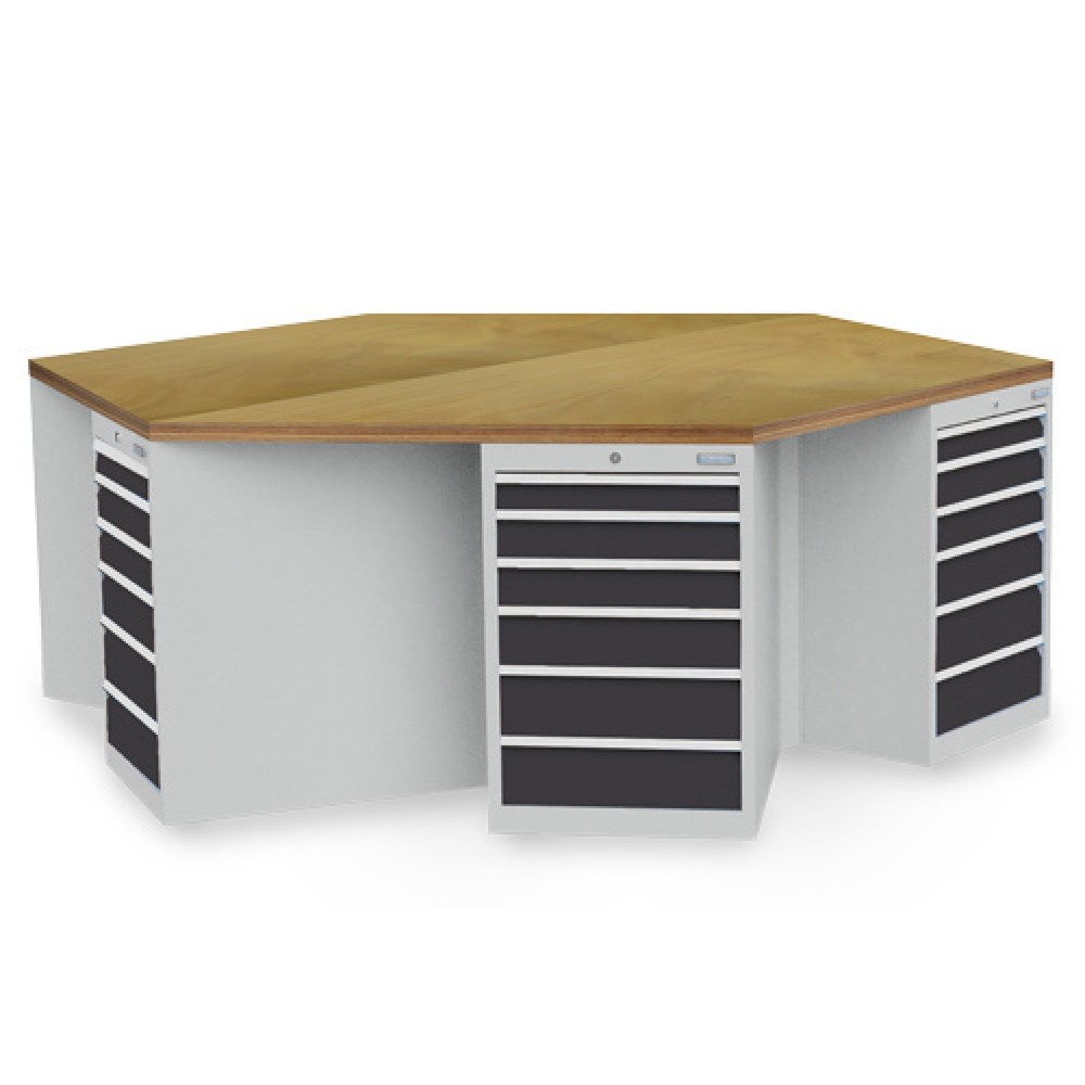 Product afbeelding: Groepswerkbank Bedrunka+Hirth R 18-24, met 36 lades, hxbxd 859 x 2.500 x 2.165 mm, lichtgrijs, antracietgrijs