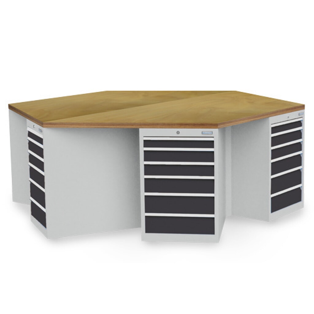 Product afbeelding: Groepswerkbank Bedrunka+Hirth R 18-24, met 36 lades, hxbxd 859 x 2.500 x 2.165 mm, lichtgrijs, antracietgrijs