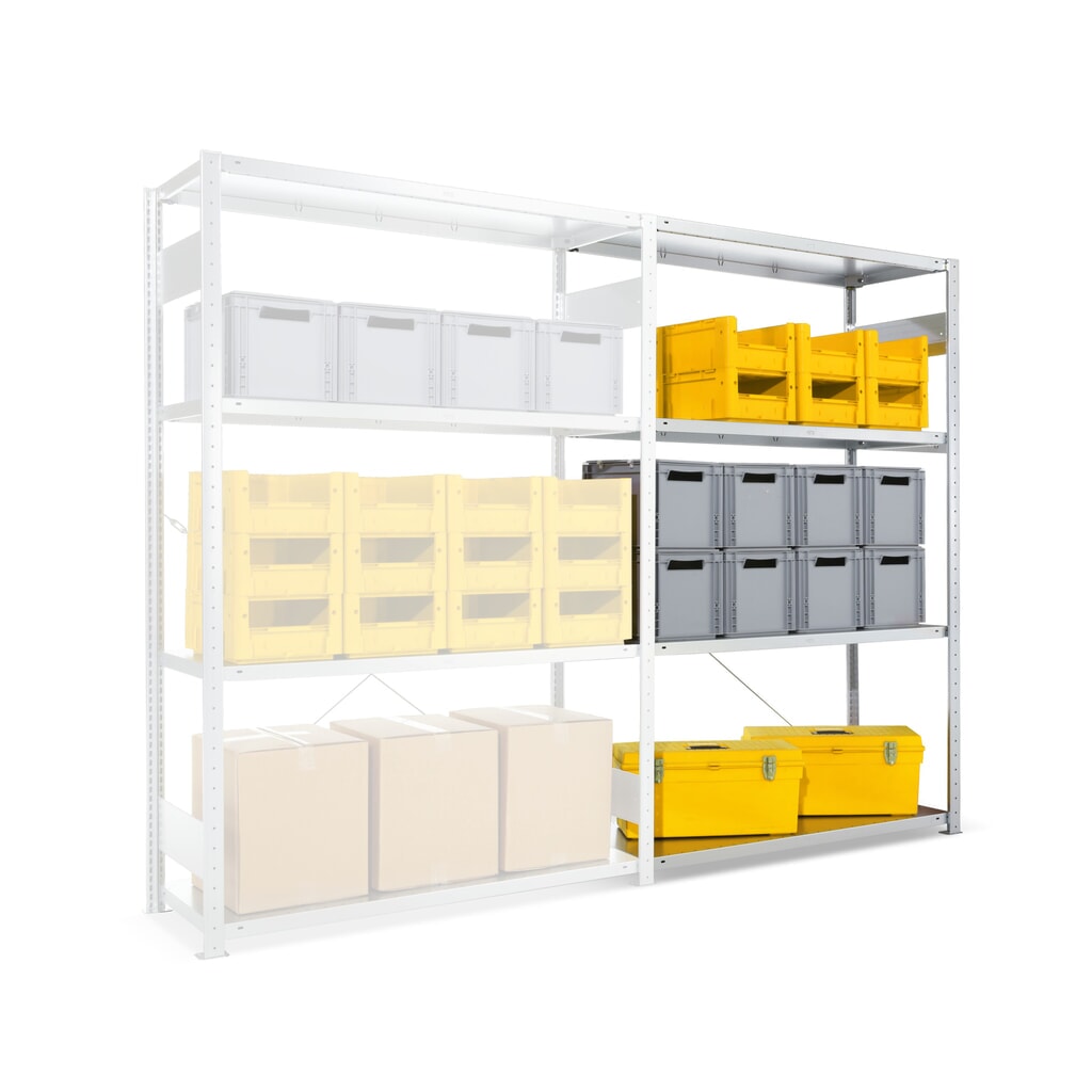 Grootvakstelling META, eenzijdig, AV, verzinkt, hxbxd 2.000 x 1.300 x 300 mm Product afbeelding: Grootvakstelling META, eenzijdig, AV, verzinkt, hxbxd 2.000 x 1.300 x 300 mm