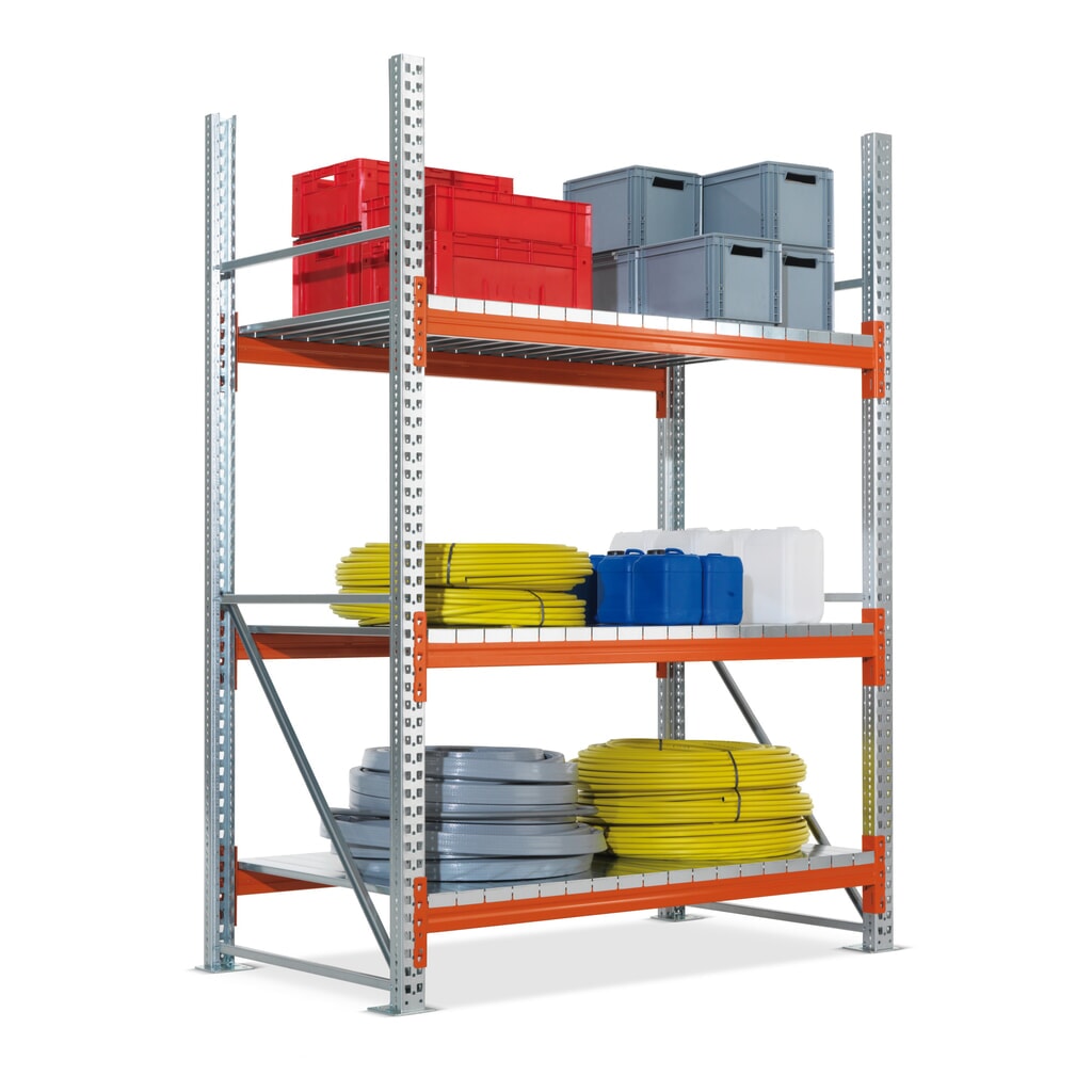Product afbeelding: Grootvakstelling META, met staalpanelen, basisveld, verzinkt/roodoranje, hxbxd 2.200 x 1.825 x 800 mm
