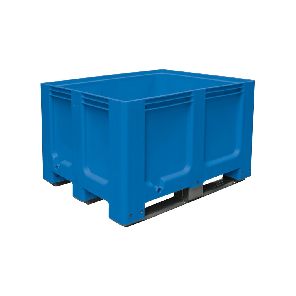 Grote bak van polyethyleen, 610 liter, met traversen, blauw Product afbeelding: Grote bak van polyethyleen, 610 liter, met traversen, blauw