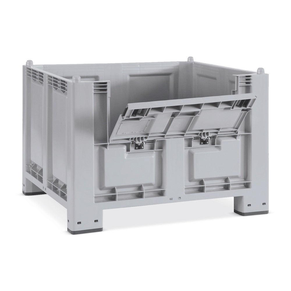 Product afbeelding: Grote bak van polypropyleen, 550 liter, met poten + klep, grijs