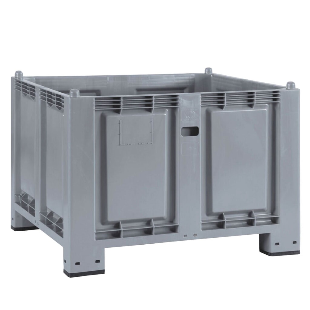 Grote bak van polypropyleen, 550 liter, met poten, grijs Product afbeelding: Grote bak van polypropyleen, 550 liter, met poten, grijs