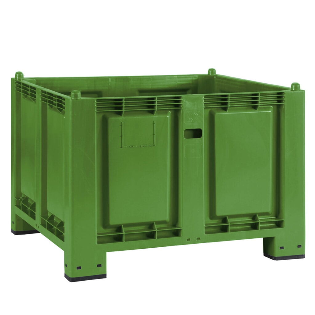 Grote bak van polypropyleen, 550 liter, met poten, groen Product afbeelding: Grote bak van polypropyleen, 550 liter, met poten, groen