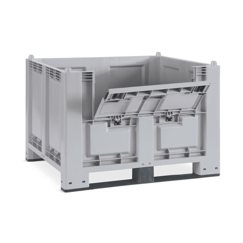 Product afbeelding: Grote bak van polypropyleen, 550 liter, met traversen + klep, grijs