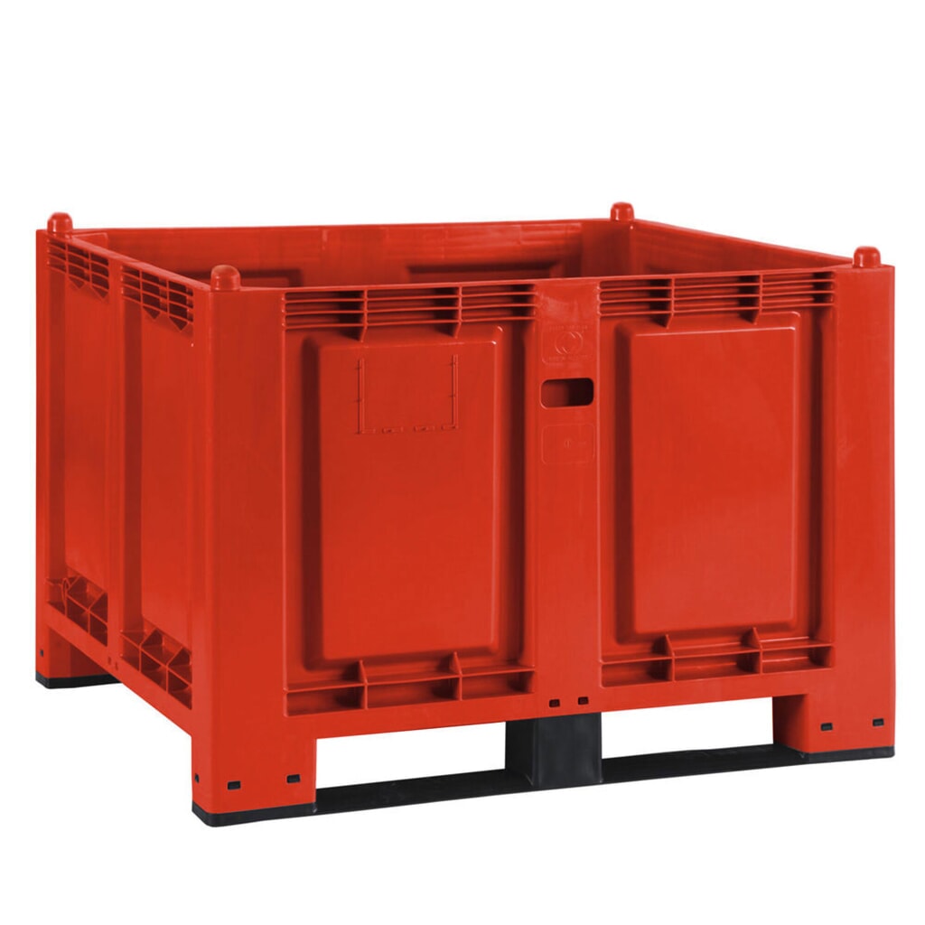Product afbeelding: Grote bak van polypropyleen, 550 liter, met traversen, rood