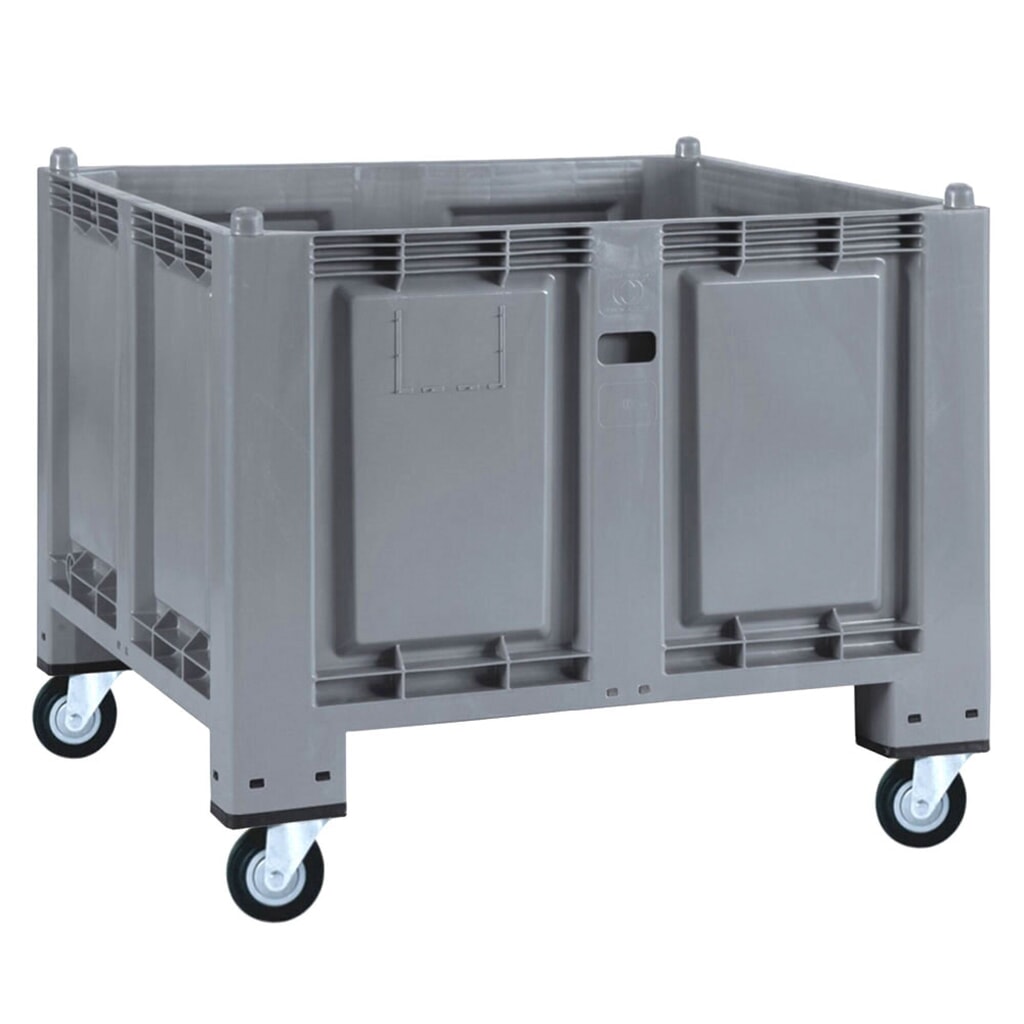 Grote bak van polypropyleen, 550 liter, met wielen, grijs Product afbeelding: Grote bak van polypropyleen, 550 liter, met wielen, grijs