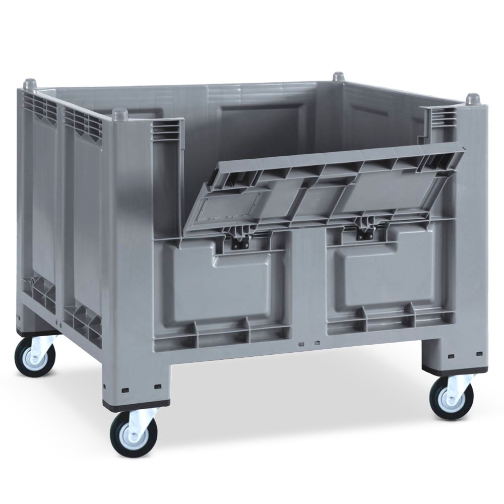 Product afbeelding: Grote bak van polypropyleen, 550 liter, met wielen + klep, grijs