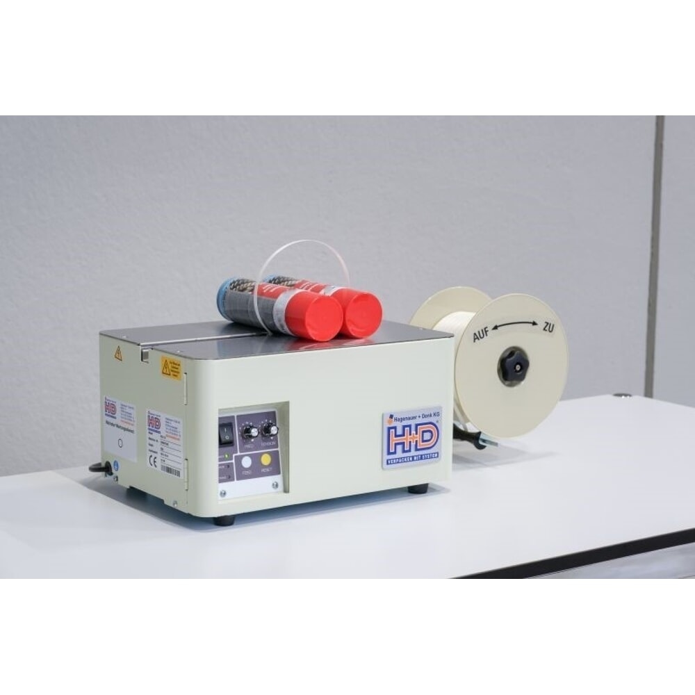 Halfautomatische omsnoeringsmachine Standard, voor bandbreedte 9 mm Product afbeelding: Halfautomatische omsnoeringsmachine Standard, voor bandbreedte 9 mm