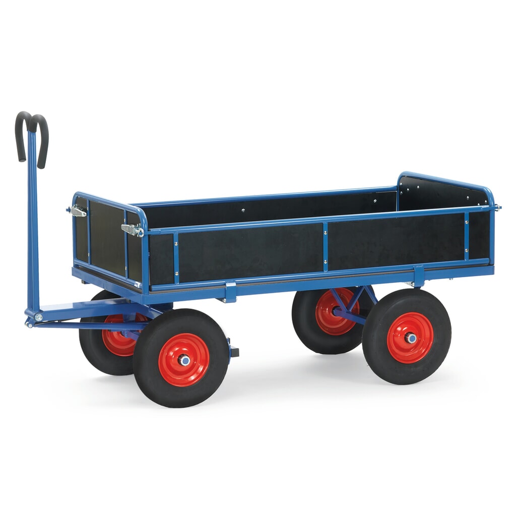 Product afbeelding: Handtrekwagen fetra® met 3 neerklapbare wanden, laadvlak 1.000 x 2.000 mm, draagvermogen 1.250 kg, volrubber banden