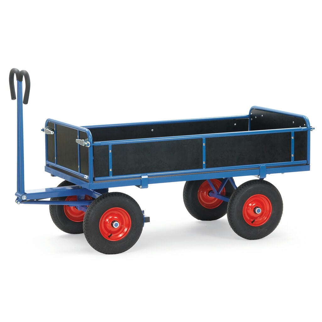 Product afbeelding: Handtrekwagen fetra® met 3 neerklapbare wanden, laadvlak 800 x 1.200 mm, draagvermogen 1.000 kg, luchtbanden