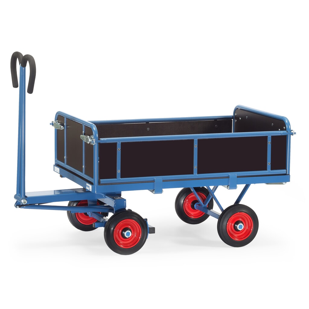 Product afbeelding: Handtrekwagen fetra® met 3 neerklapbare wanden, laadvlak 800 x 1.200 mm, draagvermogen 700 kg, volrubber banden