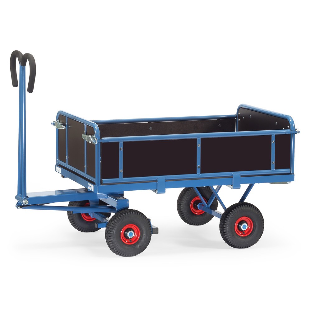 Product afbeelding: Handtrekwagen fetra® met 3 neerklapbare wanden, laadvlak 800 x 1.200 mm, draagvermogen 700 kg, luchtbanden