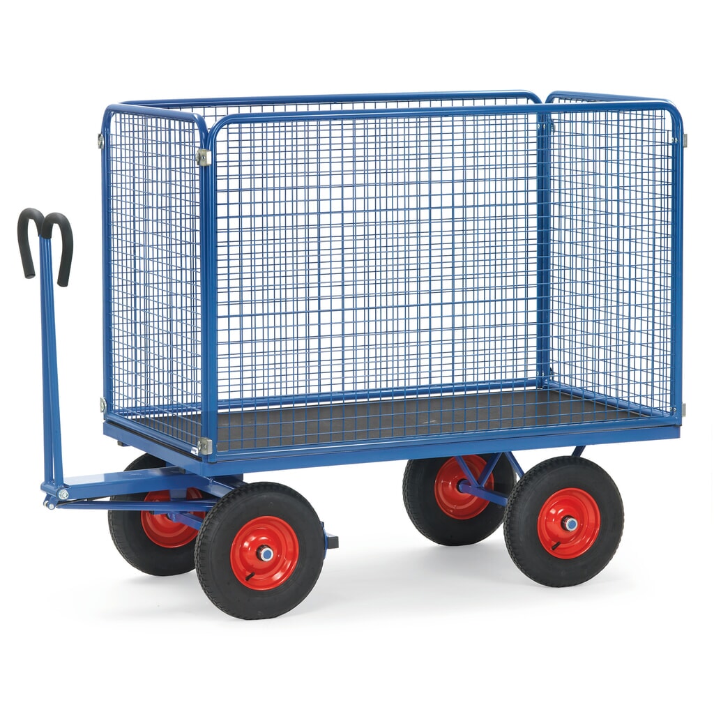 Handtrekwagen fetra® met draadgaaswanden h 1.000 mm, laadvlak 900 x 1.600 mm, draagvermogen 1.000 kg, luchtbanden Product afbeelding: Handtrekwagen fetra® met draadgaaswanden h 1.000 mm, laadvlak 900 x 1.600 mm, draagvermogen 1.000 kg, luchtbanden