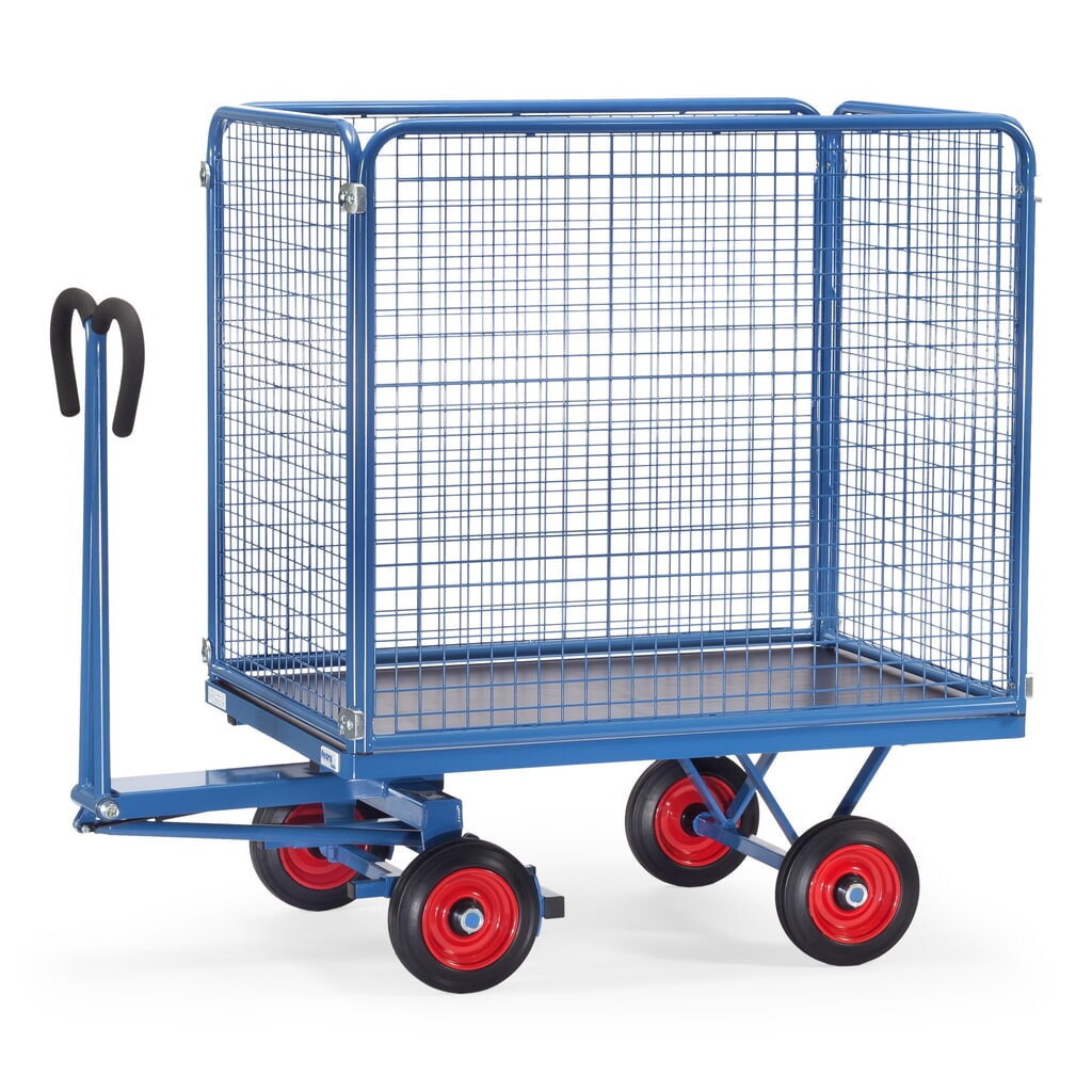 Handtrekwagen fetra® met draadgaaswanden h 1.000 mm, laadvlak 800 x 1.200 mm, draagvermogen 700 kg, volrubber banden Product afbeelding: Handtrekwagen fetra® met draadgaaswanden h 1.000 mm, laadvlak 800 x 1.200 mm, draagvermogen 700 kg, volrubber banden