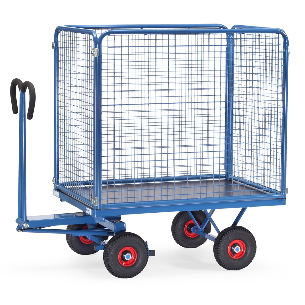 Product afbeelding: Handtrekwagen fetra® met draadgaaswanden h 1.000 mm, laadvlak 800 x 1.200 mm, draagvermogen 700 kg, luchtbanden