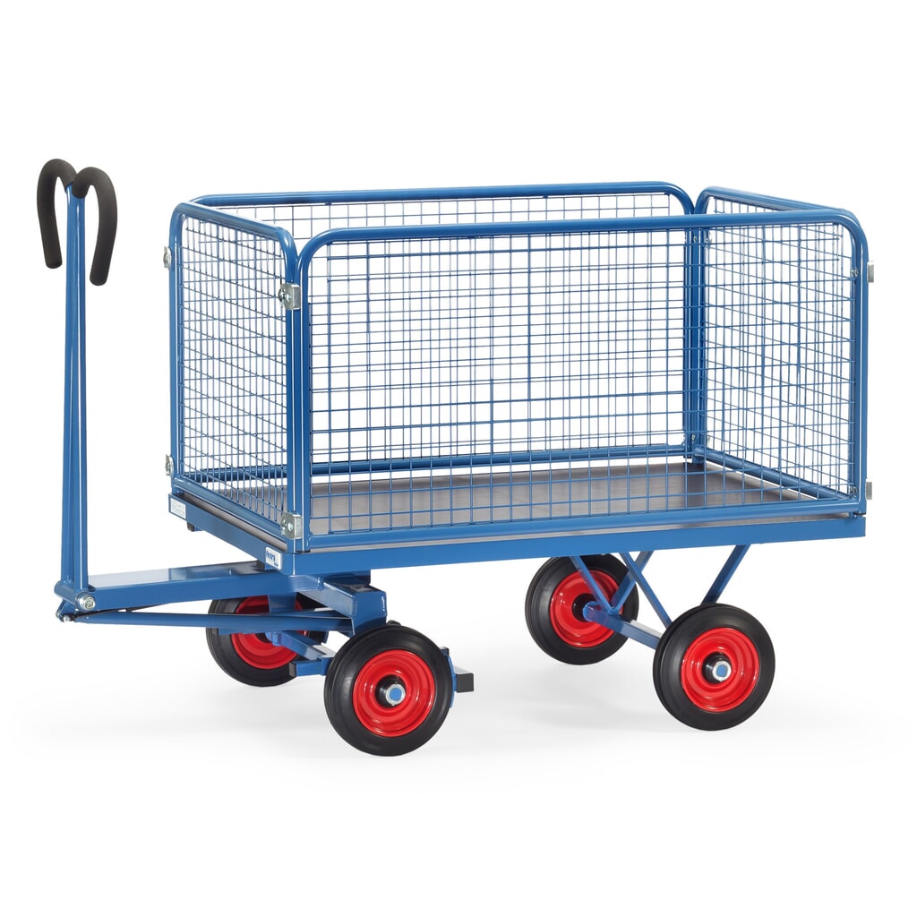 Product afbeelding: Handtrekwagen fetra® met draadgaaswanden h 600 mm, laadvlak 800 x 1.200 mm, draagvermogen 700 kg, volrubber banden