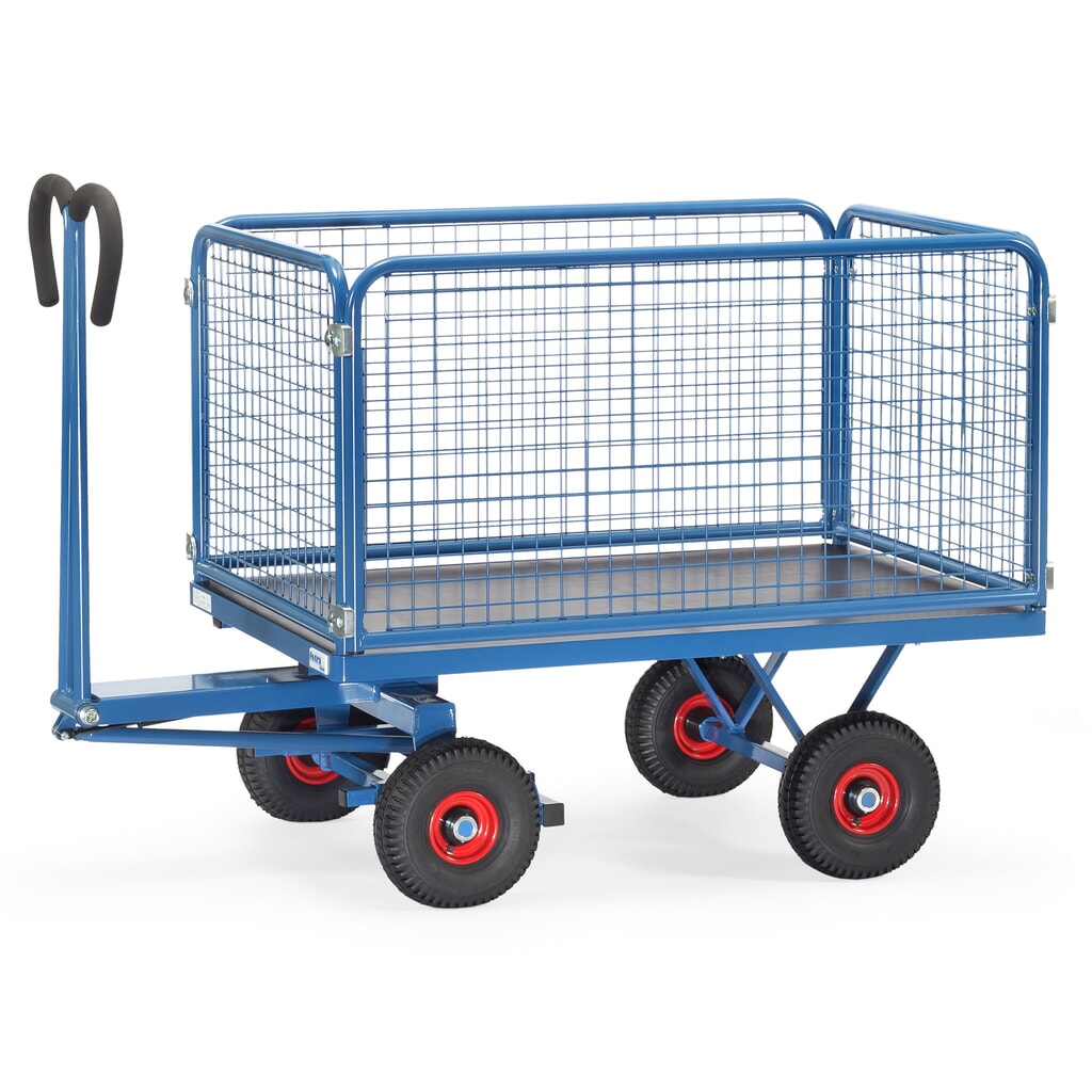 Product afbeelding: Handtrekwagen fetra® met draadgaaswanden h 600 mm, laadvlak 800 x 1.200 mm, draagvermogen 700 kg, luchtbanden