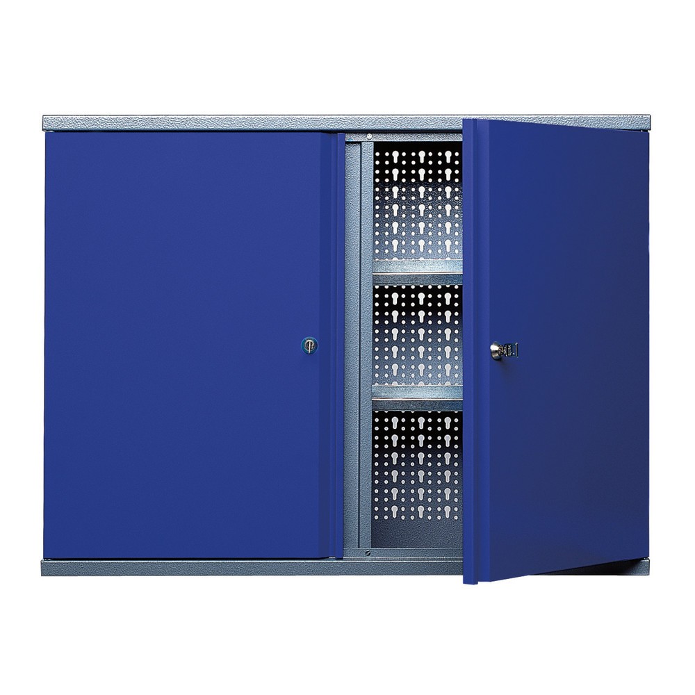 Product afbeelding: Hangkast met 4 legborden + 2 geperforeerde achterwanden, hxbxd 600 x 800 x 190 mm, blauw