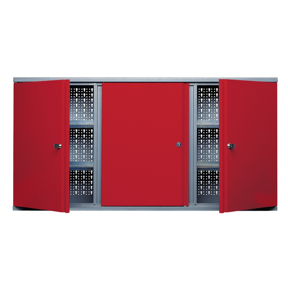 Product afbeelding: Hangkast met 4 legborden + 3 geperforeerde achterwanden, hxbxd 600 x 1.200 x 190 mm, rood