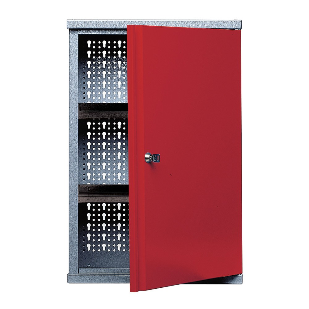 Product afbeelding: Hangkast met 2 legborden + 1 geperforeerde achterwand, hxbxd 600 x 400 x 190 mm, rood