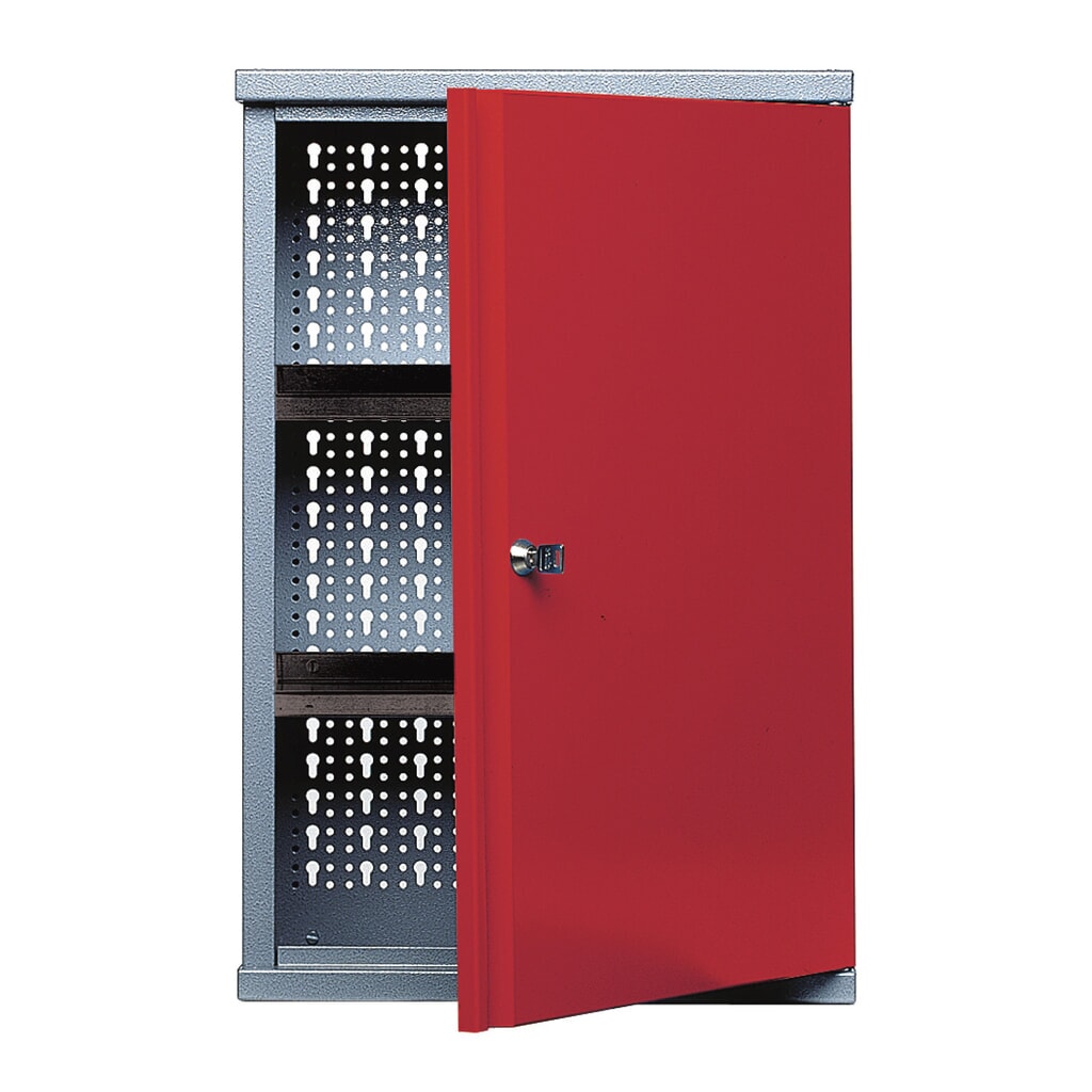 Product afbeelding: Hangkast met 2 legborden + 1 geperforeerde achterwand, hxbxd 600 x 400 x 190 mm, rood