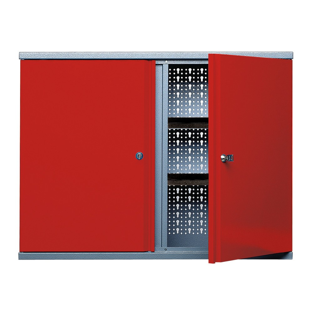 Product afbeelding: Hangkast met 4 legborden + 2 geperforeerde achterwanden, hxbxd 600 x 800 x 190 mm, rood