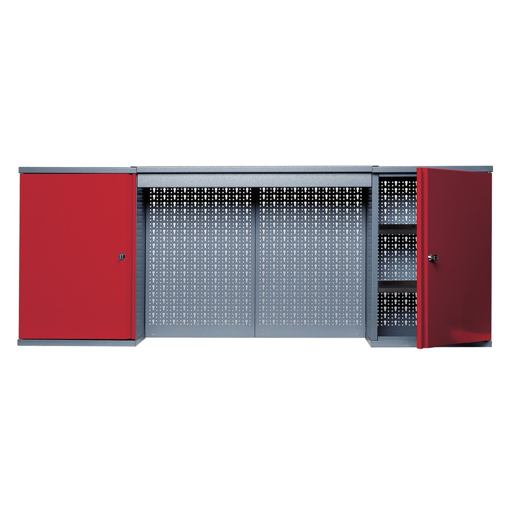 Product afbeelding: Hangkast met 4 legborden + 4 geperforeerde achterwanden + lichtpaneel, hxbxd 600 x 1.600 x 190 mm, rood