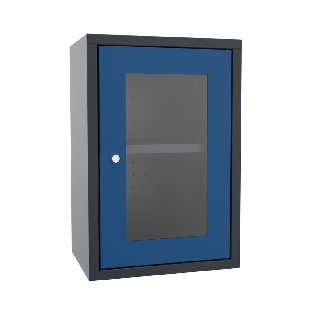 Product afbeelding: Hangkast PAVOY met kijkvenster, hxbxd 600 x 400 x 300 mm, geperforeerde achterwand, gentiaanblauw, antracietgrijs