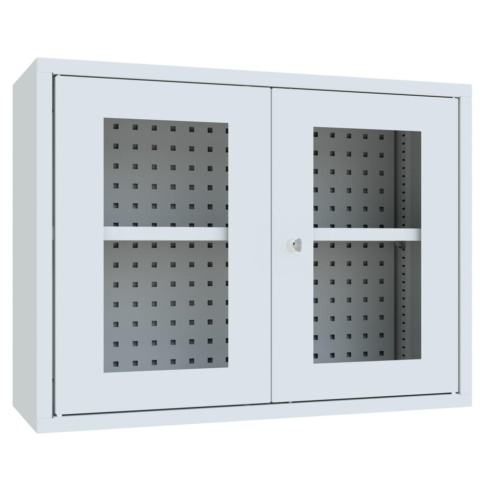 Product afbeelding: Hangkast PAVOY met kijkvenster, hxbxd 600 x 800 x 300 mm, geperforeerde achterwand, lichtgrijs, lichtgrijs