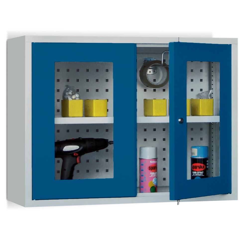 Productafbeelding nr. 1: Hangkast PAVOY met kijkvenster, hxbxd 600 x 800 x 300 mm, geperforeerde achterwand, robijnrood, gentiaanblauw