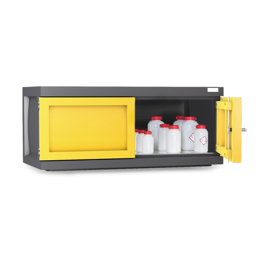 Denios hangende chemicaliënkast van PE, hxbxd 515 x 1.225 x 640 mm, 1 rooster, verzinkt Product afbeelding: Denios hangende chemicaliënkast van PE, hxbxd 515 x 1.225 x 640 mm, 1 rooster, verzinkt