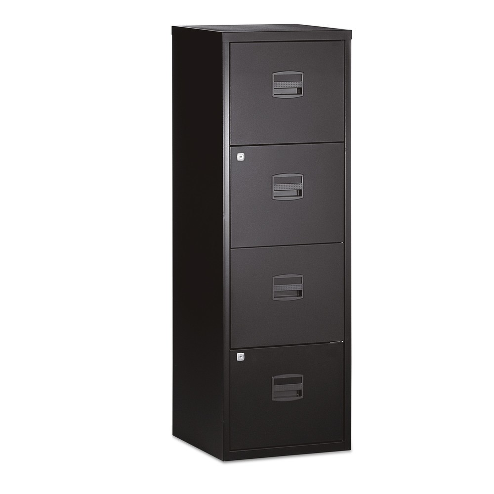 Product afbeelding: Hangmappenkast BISLEY, 4 lades, 1-baans, grijs/rood
