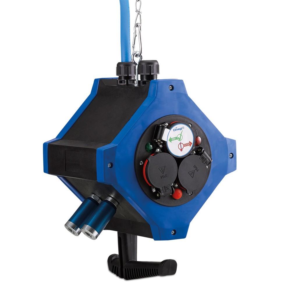 Product afbeelding: HEDI hangende verdeler e.STATION, combinatie uitvoering energie/perslucht, 3G1.5, IP44, met veiligheidskoppelingen