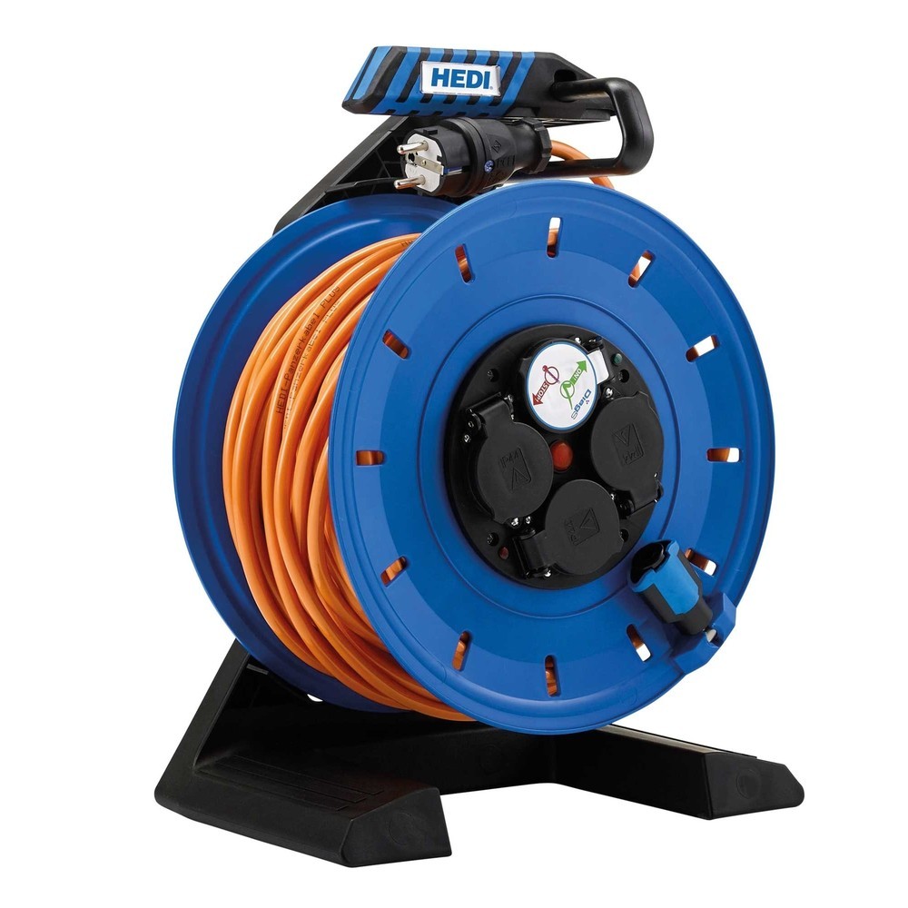 Product afbeelding: HEDI kabeltrommel Generation 7 Champion, H07BQ-F 3G2.5, IP54, 33 m, 4-voudige geaarde contactdoos