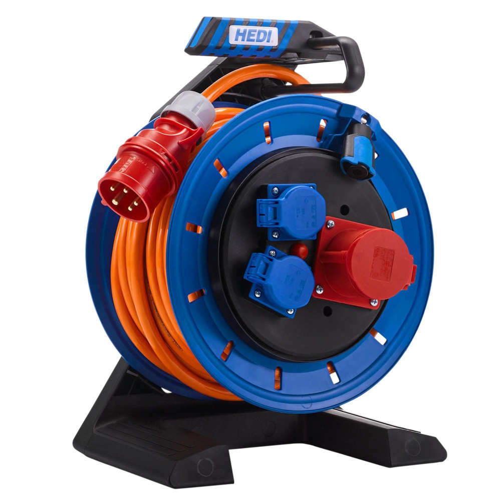 Product afbeelding: HEDI kabeltrommel Generation 7 Champion, H07BQ-F 5G2,5, IP54, 25 m, 1x CEE- en 2x geaarde contactdoos