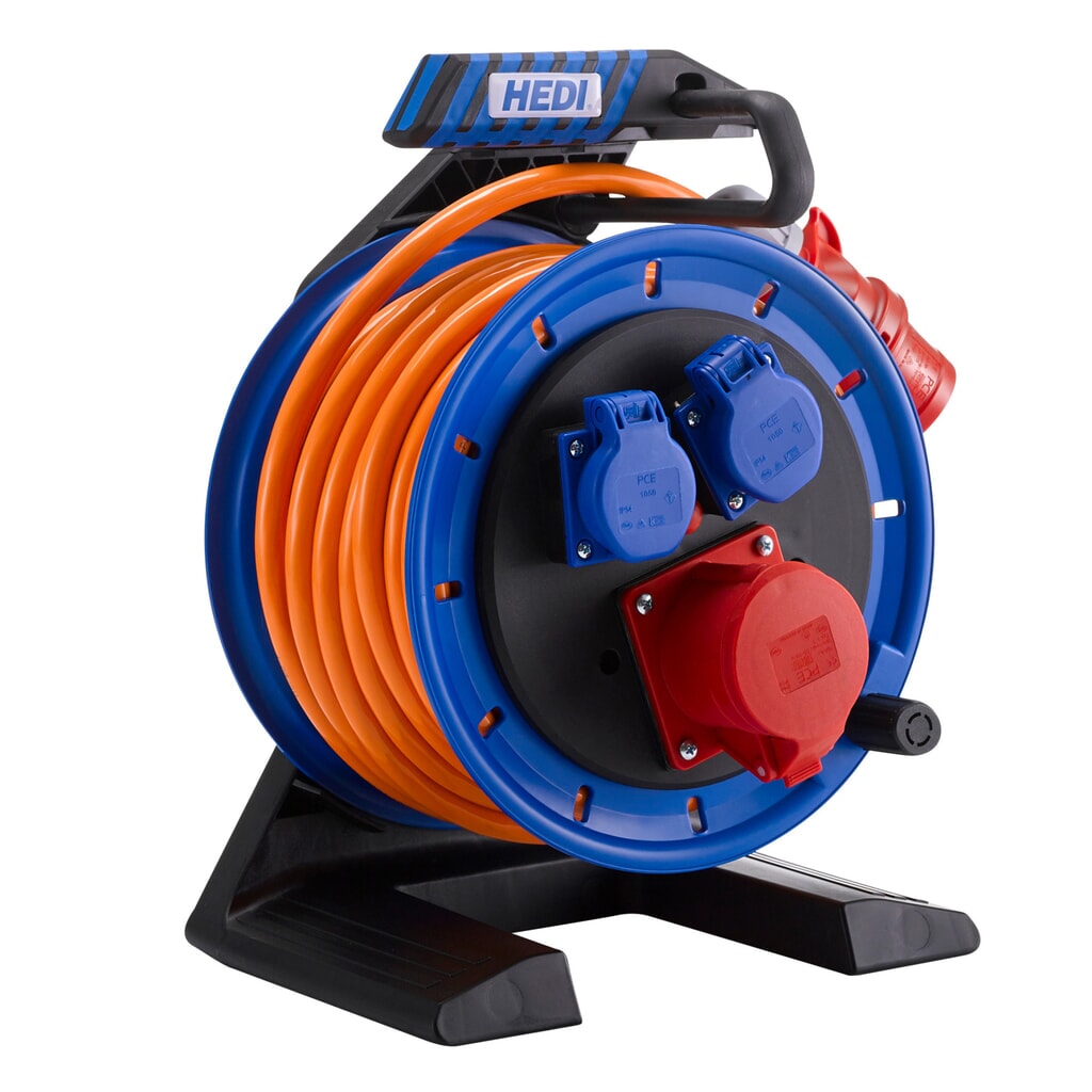 HEDI kabeltrommel Generation 7 Companion, H07BQ-F 5G2,5, IP54, 20 m, 1x CEE- en 2x geaarde contactdoos Product afbeelding: HEDI kabeltrommel Generation 7 Companion, H07BQ-F 5G2,5, IP54, 20 m, 1x CEE- en 2x geaarde contactdoos