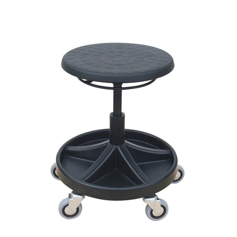 Product afbeelding: Draaikruk HEMMDAL, PU zitting, zithoogte 400-530 mm, gereedschapsschaal, wielen