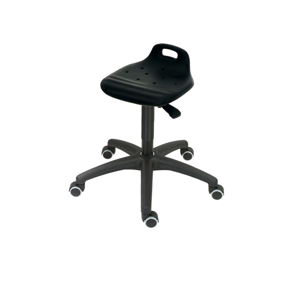 Product afbeelding: Draaikruk HEMMDAL, PU zitting met rugleuning + draaggreep, zithoogte 450-640 mm, wielen