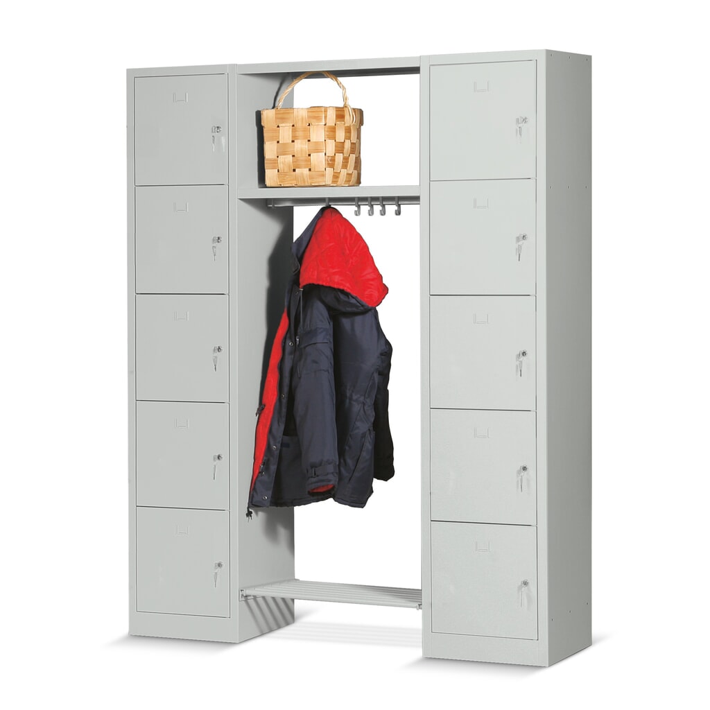 HEMMDAL Lockers met garderobe complete set, 10 vakken, hxbxd 1.900 x 1.490 x 450 mm Product afbeelding: HEMMDAL Lockers met garderobe complete set, 10 vakken, hxbxd 1.900 x 1.490 x 450 mm